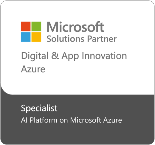 Microsoft Solutions Partner badge: Digital & App Innovation, Azure, with Specialist in AI Platform on Microsoft Azure